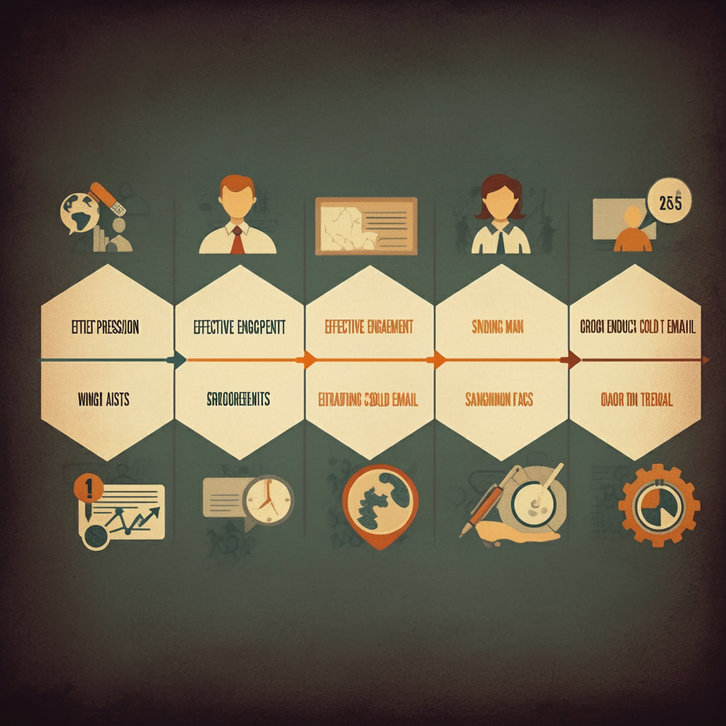 Visual: A timeline showing the steps of engaging with a prospect before sending a cold email.