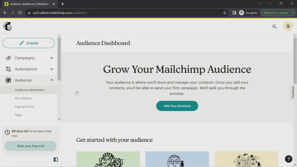 Screenshots from Mailchimp